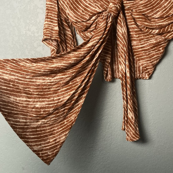 Final Touch Tied Blouse ~ Small ~ Brown and White - Picture 6 of 10